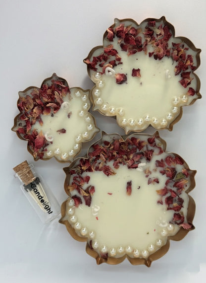 Dried Rose Urli Gift Set of 3 – Rose Fragrance Lotus Urli with Soy Wax Scented Candles