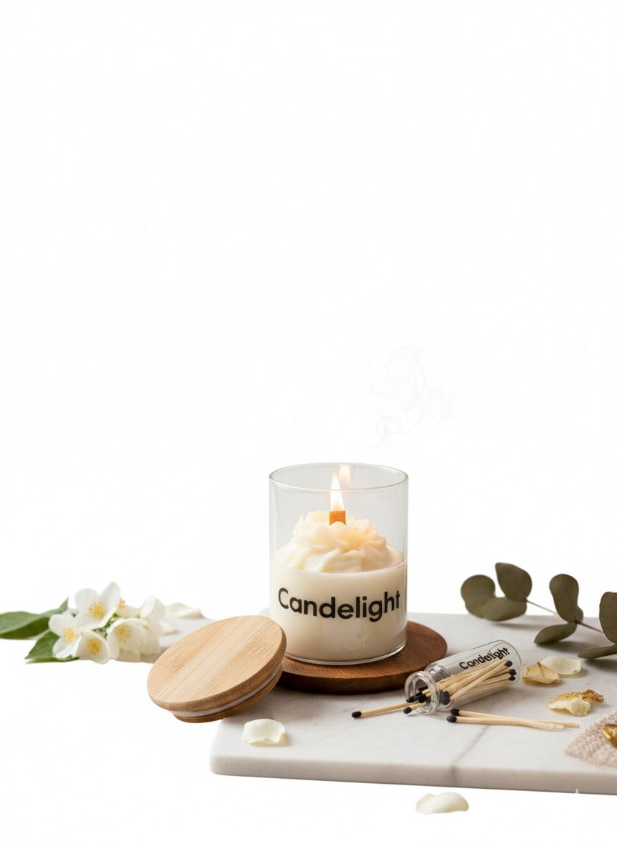 Peony Scented Borosil Glass Jar Candle with Wooden Wick – Luxury Rose Fragrance Soy Wax Candle