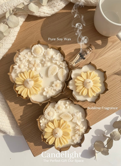Luxury Yellow & White Scented Candle Set of 3 – Premium Soy Wax Decorative Candles