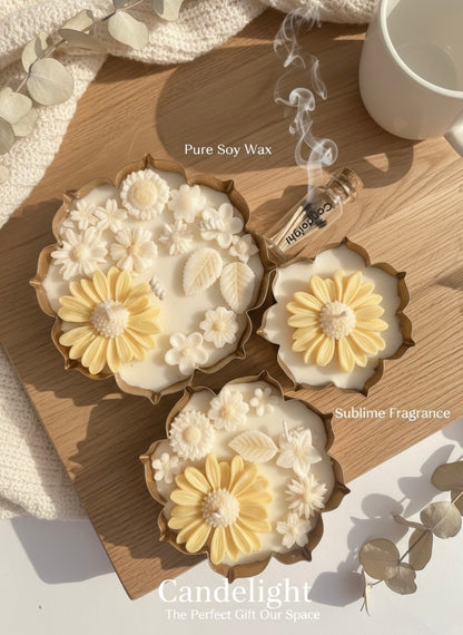 Luxury Yellow & White Scented Candle Set of 3 – Premium Soy Wax Decorative Candles