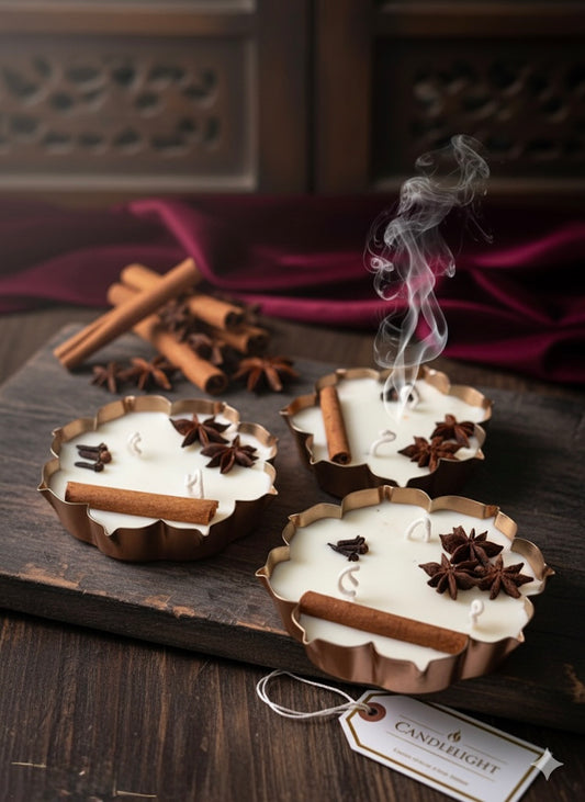Cinnamon Urli Candle Gift Set of 3 – Luxury Soy Wax Scented Candles with Cinnamon Fragrance
